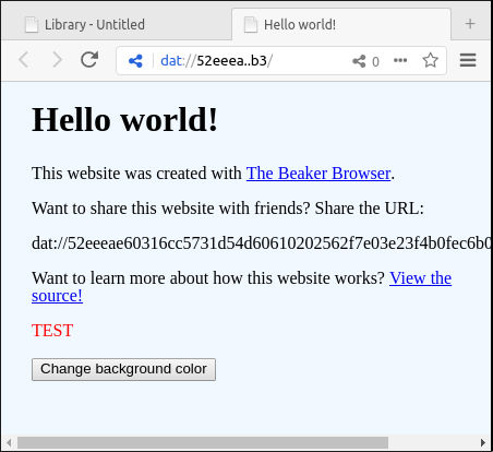 Beaker displaying index.html